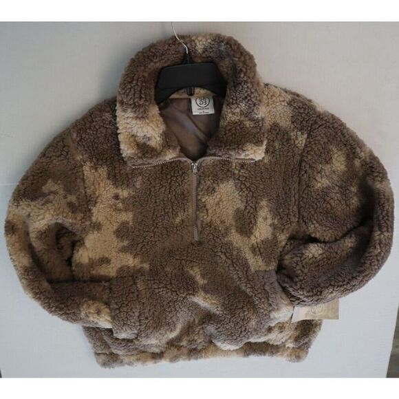 Sage Collective 1TXJ04SN Womens Sz S Brown/Cream Sage Sherpa Pullover Jacket $85 - Picture 6 of 6